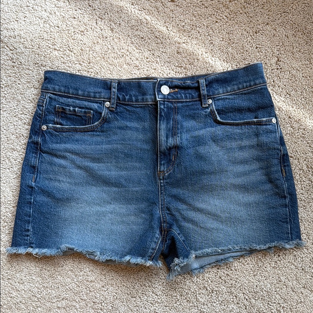 Loft High Rise Frayed Cut Off Blue Denim Jean Shorts